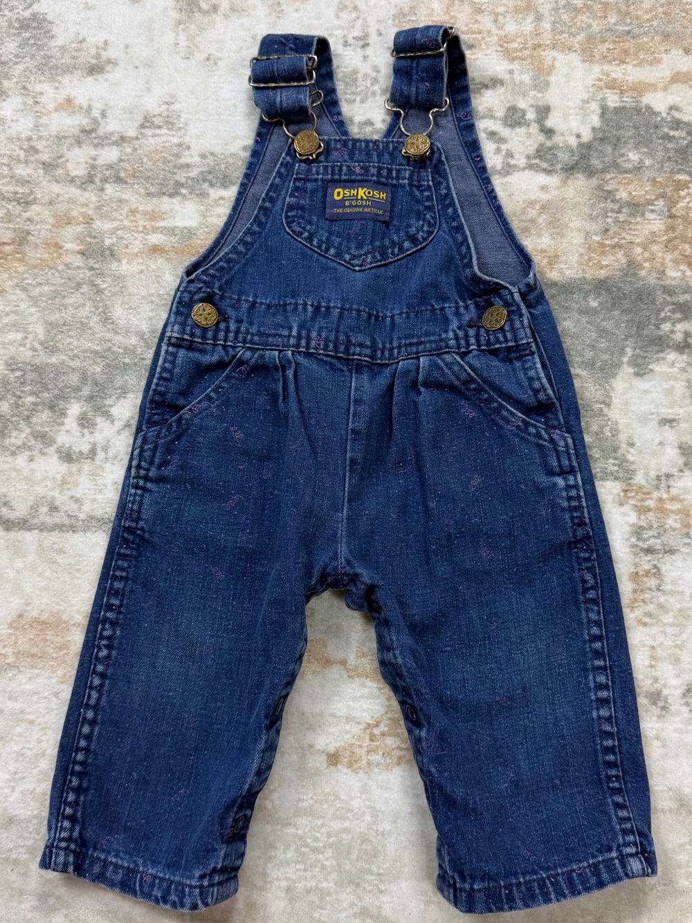 Vintage OshKosh B'Gosh Vestbak Denim Overalls With Pink Swirls size 12 months